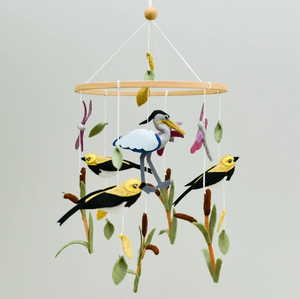 Bebé móvil animales neutros Pájaro vivero móvil Garza caña móvil - Product Image 1