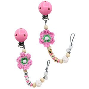 Catena per ciuccio con nome Fiore all'uncinetto rosa (Ragazza) - Product Image 4