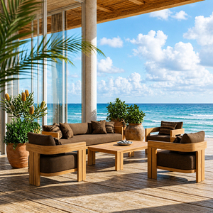 Set di Mobili da Giardino per Resort, Arredamento per Patio di Villa, Set di Divani in Teak per Esterni di Hotel, per Cortile, Bordo Piscina e Balcone - Product Image 2