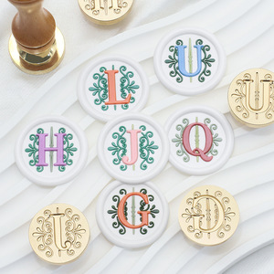 Meilleur <span class=keywords><strong>prix</strong></span> 1 pièce Tête de sceau à la cire vintage style européen en laiton, série feuille à motifs et série 26 lettres, pour la décoration - Product Image 2