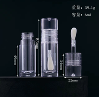 Flacon de 6 ml en PETG avec bouchon intégré pour emballage individuel, transparent, grande tête de brosse, gloss à lèvres