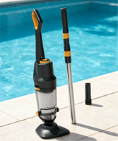Nettoyeur de piscine portable puissant et de luxe avec 3 sections de perches en aluminium, modèle PJV30 - Rechargeable, écologique et haute efficacité