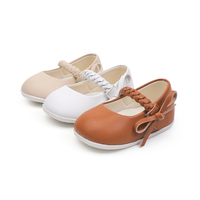 Chaussures plates Mary Jane en PU mat marron caramel avec nœud et lanière tressée pour bébés et tout-petits, idéales pour les séances photo d'automne - Vente en gros