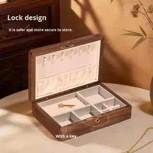 Шкатулка для украшений из массива черного ореха с вышивкой в китайском ретро-стиле, премиум-класса, с отсеками для хранения аксессуаров - Product Image 2