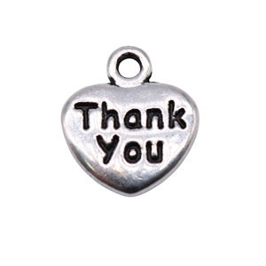 Gangan 13x11mm 0.9g ciondolo in argento antico con cuore e pesca, grazie - Product Image 3
