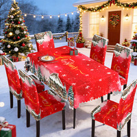 Offre Spéciale : Housse de Table et Protège-Chaises Lavables Classiques Noël Père Noël & Sapins pour Décoration de Fête à Domicile – Écologiques
