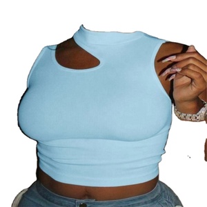 Camiseta sin mangas para mujer y niña, top corto deportivo de yoga de color liso, chaleco casual ajustado con aberturas, venta al por mayor - Product Image 4