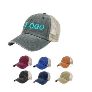 Cotton Twill Custom Logo 100% Washed Distressed Vintage Trucker <b>Hat</b> - Product Image 1