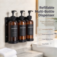 Distributeur de savon mural portable en plastique à 3 compartiments de 500 ml avec bouteilles rechargeables de qualité supérieure pour salle de bain d'hôtel