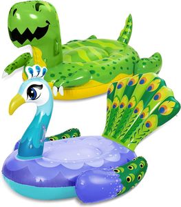 Paquete de 2 Flotadores Inflables de Dinosaurio y Pavo Real para Niños y Adultos, Diversión Acuática de Verano - Product Image 1