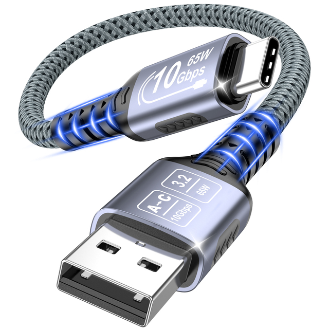 USB a to C Braided Cable USB 3.2 Gen2 10Gbps 65W 3A Fast Charging High Speed Car Type-C Cord