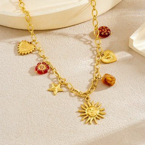 Qian Yue Sun Heart Pendant Jewelry <b>Set</b> For Women Gold Plated Necklace <b>Bracelet</b> Fashion Retro Style - Product Image 2