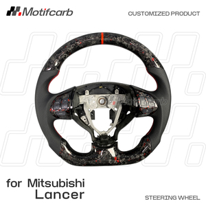 Volante personalizado de fibra de carbono forjado en rojo con empuñaduras perforadas en negro para Mitsubishi Lancer EX Sportback SE 2008-2016. - Product Image 2