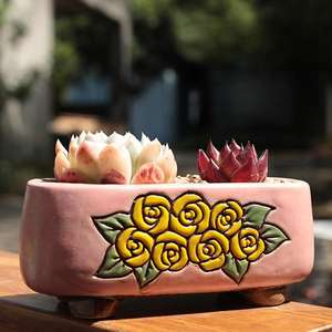 MSH Pot en céramique vintage simple peint à la main pour <span class=keywords><strong>Lithops</strong></span> et plantes succulentes PP - Product Image 3