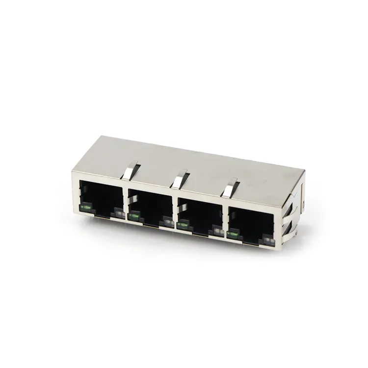 Personnalisé RJ45 4 ports 8P8C PCB Jack modulaire RJ45 1 X4 Ethernet Jack modulaire blindé connecteur femelle