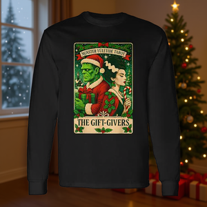 T-shirt à manches longues avec carte de tarot de Noël Frankenstein et la mariée, The Gift Givers - Product Image 3