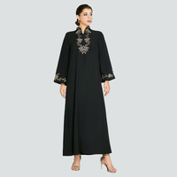 Abaya noire de créateur de mode avec broderie florale dorée col Mandarin robe longue à manches longues pour la fête et la tenue