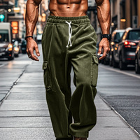 Pantalon de travail en velours côtelé pour homme, style rétro américain, coupe ample, multi-poches, taille mi-haute, jambe droite, décontracté, avec cordon de serrage, collection automne