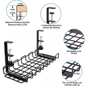 Estante debajo del <span class=keywords><strong>escritorio</strong></span> de alta calidad con tornillo para la gestión de cables Organizador de cables debajo del <span class=keywords><strong>escritorio</strong></span> Altura ajustable Aluminio Metal - Product Image 5
