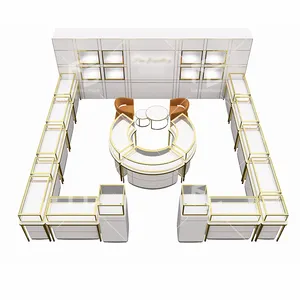 Изготовленный на заказ Золотой ювелирный выставочный зал мебель зеркальный ювелирный шкаф стеклянный дисплей Счетчик часов витрина магазина