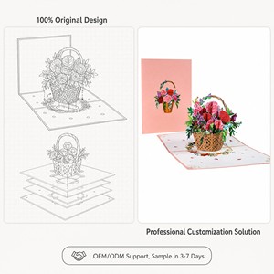 Carte de vœux florale pop-up 3D, panier de fleurs en papier, impression numérique, cadeau fait main pour la fête des mères - Product Image 5