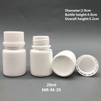 20ml 20cc 20g HDPE en plastique blanc médecine pilule tablette capsule bouteille de supplément de vitamine bouteille avec bouchon inviolable évident