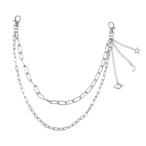 Cadena de cintura metálica de doble capa Yueli con colgante de estrella, luna y planeta, de aleación de zinc, unisex, informal, estilo hip hop, accesorio de moda. - Product Image 5