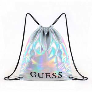 Fashion Dazzling Laser Silvery String Bag Travel Leisure Waterproof PU <b>Drawstring</b> <b>Backpack</b> with Custom Logo - Product Image 1