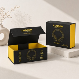 Scatola Pieghevole per Auricolari OEM ODM, Nera con Accenti Rossi e Rosa, Logo Personalizzato con Stampa a Caldo Dorata, Vendita all'Ingrosso di Fabbrica - Product Image 2