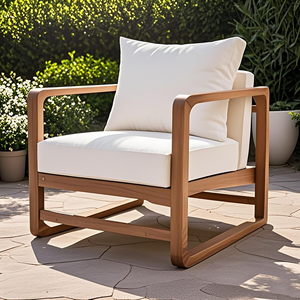 Chaise longue d'extérieur en bois d'acacia de qualité supérieure - <span class=keywords><strong>Christopher</strong></span> Knight Home, siège surdimensionné avec coussin blanc, mobilier de patio durable - Product Image 6