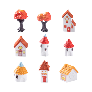 Statuette de jardin pour enfants, thème conte de fées, amour religieux, en résine, style rétro européen, avec cheminée en briques rouges et arbre artificiel - Product Image 1