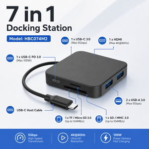 Base de Conexión USB C <span class=keywords><strong>7</strong></span> en 1, Estación de Acoplamiento con HDMI 4K 60Hz, 100W PD, Lector de Tarjetas SD y TF 3.0, Adaptador Multipuerto Tipo C para MacBook y Laptop - Product Image 3