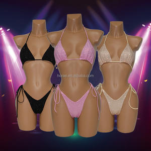Conjunto de Biquíni de Fábrica B039 Calcinha de Banho de Corte Alto e Traje de Stripper Sexy com Cristal Logotipo Personalizado e Estilo de Strass Brilhante - Product Image 1