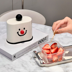Porte-cure-dents en forme de visage souriant, boîte de rangement de bureau en plastique avec nez rouge et couvercle noir, pour la cuisine ou le salon - Product Image 2