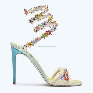 صندل مثير من اللؤلؤ متعدد الألوان أزهار كريستال صندل دانتيل ثلاثي الأبعاد مطرز بالزهور وأحجار الراين صندل زفاف - Product Image 3