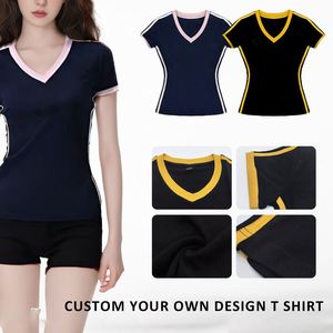 Camiseta Corta Personalizada de Dos Tonos Estilo Y2K con Cuello en V, Ajustada, de Algodón para Mujer - Product Image 2