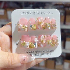 Faux ongles à presser 10 pièces faits main, réutilisables, en acrylique, motif canard, motif sculpté lourd, style <span class=keywords><strong>French</strong></span>, papillon, <span class=keywords><strong>pour</strong></span> salon de <span class=keywords><strong>manucure</strong></span> - Product Image 3
