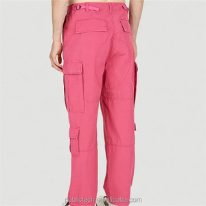 Pantalons unisexe en gros Pantalon cargo ample rose long en coton tissé avec logo personnalisé pour hommes - Product Image 3