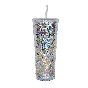 Mermaid New Arrival Custom 24oz Mermaid Scale Glitter Shimmer Double Wall Plastic Acrylic Tumbler With Straw And Lid Large Capacity