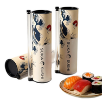 Tube en papier pour sushi, écologique, de qualité alimentaire, avec couvercle en plastique et compartiment pour sauce soja, design personnalisé