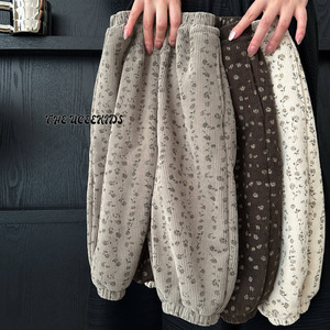 Tongxingyuan Baby Girl Fleece Lined Pants Autumn Winter Thickened Floral Print Loose Lantern Pants High Waist Thermal Toddler - Product Image 2
