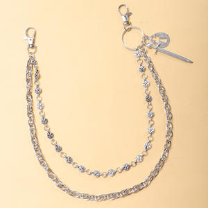 Double Layer Metal <b>Cross</b> <b>Chain</b> For Pants Sword Shape Hollow Pendant Tibetan Silver Waist <b>Chain</b> Casual Fashion Body <b>Chain</b> - Product Image 6