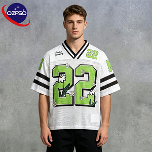 QZFSO Custom Hip Hop Vintage Sublimation Soccer T Shirt American Football Uniform <b>Top</b> Rhinestone Mesh Fabric Rugby Sport Jersey - Product Image 1