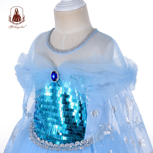 Robe de fête longue à paillettes bleues Yolyolei OEM pour filles de 4 à 12 ans, cosplay <span class=keywords><strong>Elsa</strong></span> <span class=keywords><strong>et</strong></span> <span class=keywords><strong>Anna</strong></span>, robe <span class=keywords><strong>Elsa</strong></span> avec cape fine - Product Image 5