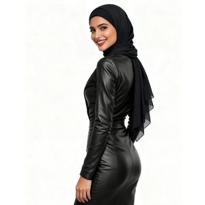 Nuovo Abito Maglione con Scollo a V in Ecopelle, <span class=keywords><strong>Vestito</strong></span> Aderente a Maniche Lunghe - Product Image 4