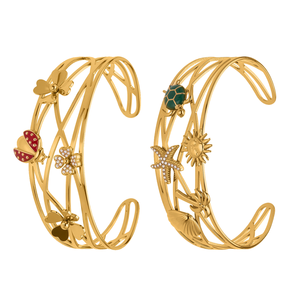 New Trendy 5A Flower Ladybug Hollow Three-Layer Open <b>Bangle</b> Stainless Steel 18K <b>Gold</b> <b>Plated</b> Zircon Geometric Color Retention - Product Image 1