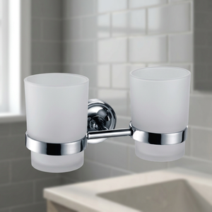 Support mural double pour gobelets, finition chromée, ensemble de salle de bain cylindrique, design contemporain, nettoyage facile - Product Image 2