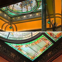 Plafond de dôme de vitrail dans la galerie d'art dôme de plafond d'éclairage de vitrail de soudure de mosaïque faite à la main pour la décoration intérieure