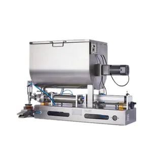 Semi automatic 80 liter large capacity mixing hopper chili oil paste pepper sauce filler 30-300ml cosmetic cream filling machine