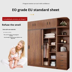 Inklusive Montage Massivholz Minimalistischer Moderner Kleiderschrank Haushalt Schlafzimmer Einfacher Schiebetür-Kleiderschrank zum Selbstaufbau - Product Image 1